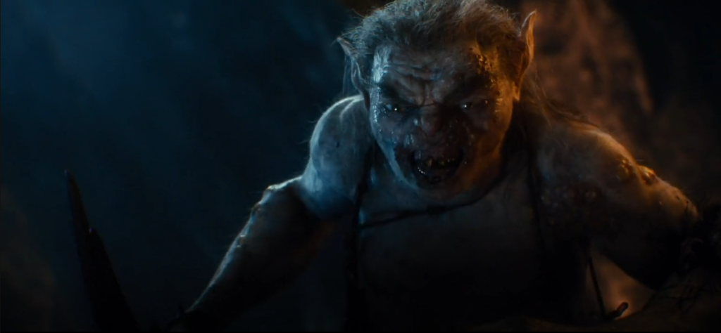 An image of a goblin from The Hobbit: An Unexpected Journey. It's snarling menacingly.